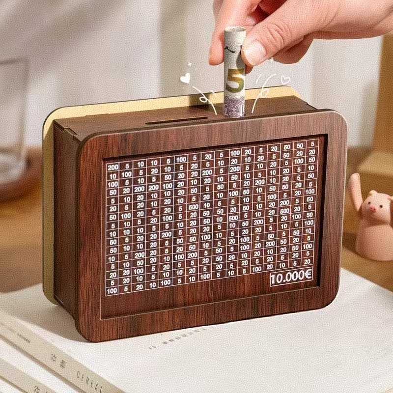 Coin Operated Kiddie Ride - 1000/2000/3000/5000/10000ユーロのお金が入る木製貯金箱、再利用可能な貯金箱、チャレンジ貯金箱、現金収納ケース、子供用