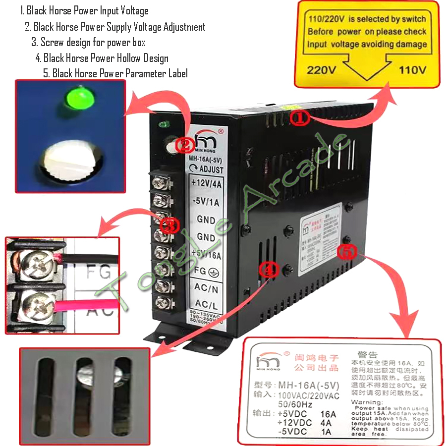 Coin Acceptor Selector - アーケードJammaパーツ MH-16A(-5V) 5V 16A 12V 4A
