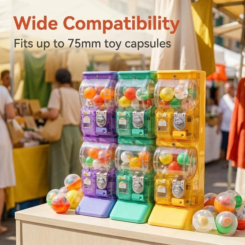 透明な白い二段式ガチャポンマシン、75mmガチャボール用のコ - Arcade Vending Machine のレビューと価格